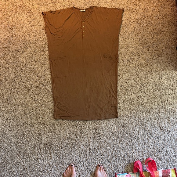 Cozy Tan Maternity Sleep Dress - Picture 4 of 6
